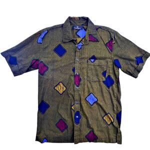 Vintage HTF Designer Bagozza Milano Italian Button Down Geometric